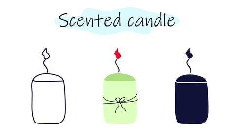 Scented candle in a simple shape with a bow and flame. Vector illustration in 스톡 일러스트