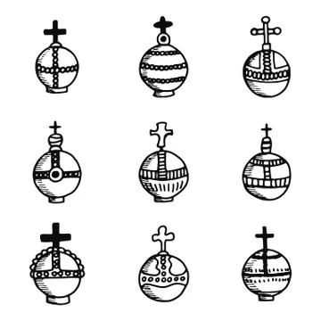 Scepter royal icons set of isolated objects Stock Illustration