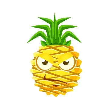 Sceptic pineapple face. Cute cartoon emoji character vector Illustration Stockillustratie