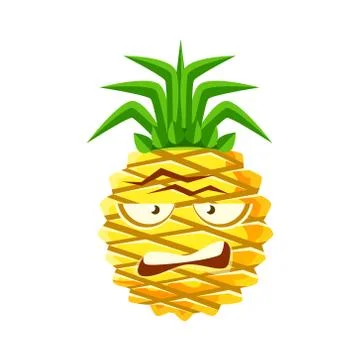 Sceptic pineapple face. Cute cartoon emoji character vector Illustration Stockillustratie