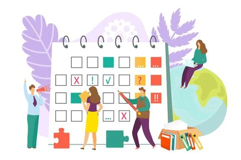 Schedule calendar for business concept, vector illustration. Flat people Stock Illustration