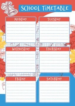Schedule of classes for the school. Weekly planner template with hand-drawn Stock Illustration