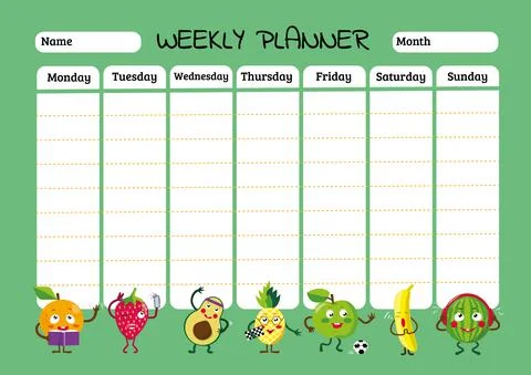Schedule design template. Childrens weekly planner and school timetable with イラスト素材