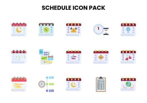 Schedule Flat Vector Icons Pack Stock Illustration