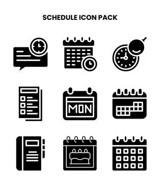 Schedule Glyph Design Icons Pack Stock-Illustration