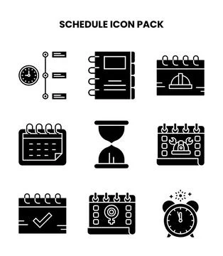 Schedule Glyph Design Icons Pack Stock Illustration