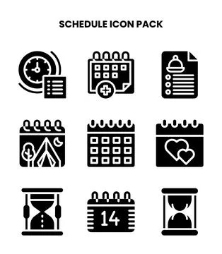 Schedule Glyph Graphics Icons Pack Stock Illustration