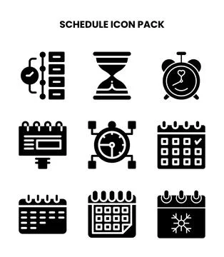 Schedule Glyph Set Icons Pack Stock Illustration