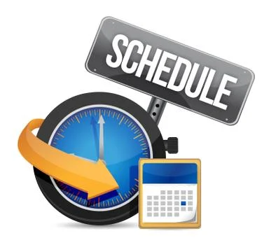 Schedule icon with clock illustration design over a white background Ilustração Stock
