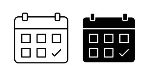 Schedule icon collection in black, Line icons, flat symbols Illustrazione stock