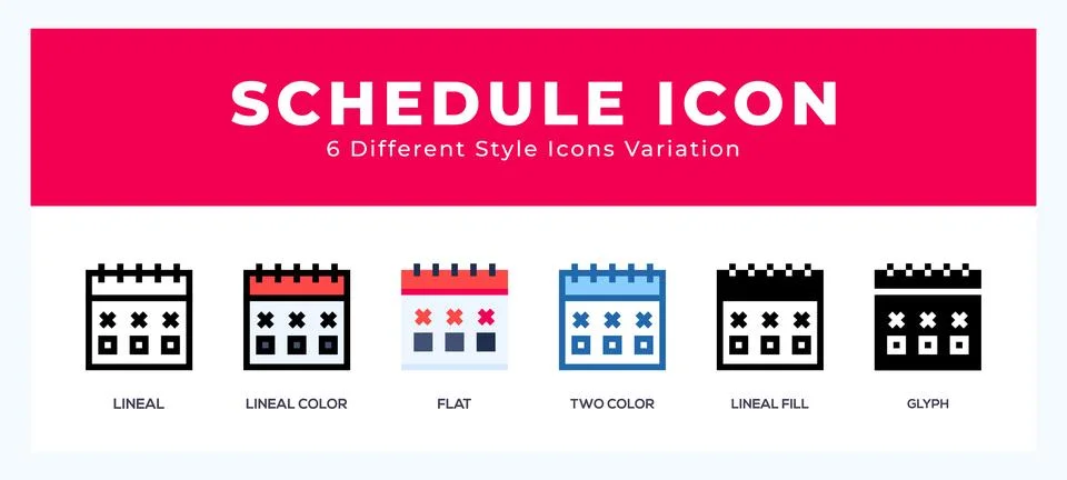 Schedule icon set with different styles. Design elements for logo. Vector i.. Stock Illustration