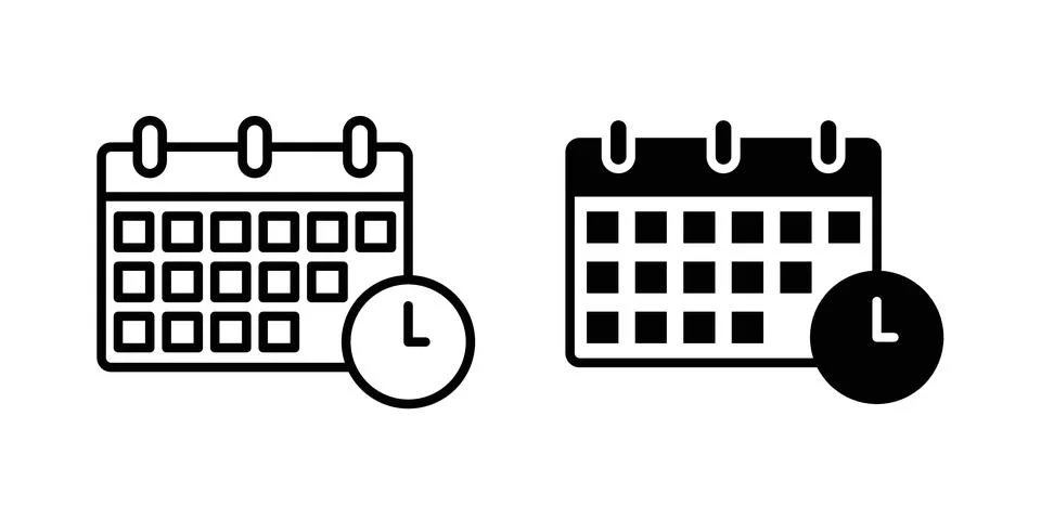 Schedule icon solid, line, and editable vector set.. Illustrazione stock