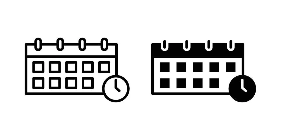 Schedule icon solid, line, and editable vector set. Illustrazione stock