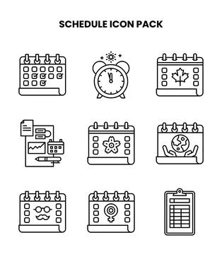 Schedule Line Set Icons Pack Stock Illustration