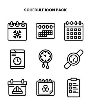 Schedule Line Set Icons Pack Stock Illustration