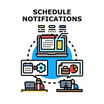 Schedule notifications connecting team business task management Ilustração Stock