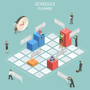 Schedule planner flat isometric vector concept. Stock Illustration