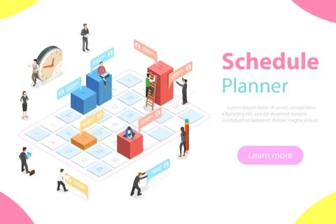 Schedule planner flat isometric vector concept. Stock Illustration