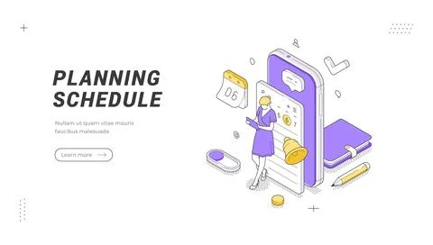 Schedule Planning And Task Management Isometric Vector Illustration Banner .. Stock Illustration
