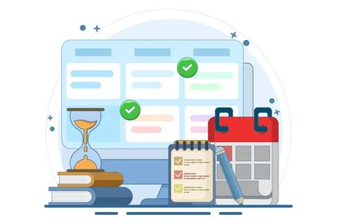 Schedule planning concept. Vector flat illustration banner. Work tasks. Stock Illustration