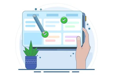 Schedule planning concept. Vector flat illustration banner. Work tasks. Stock Illustration