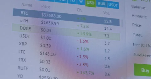 Schedule with rate of different cryptocurrencies in app Stock-Footage 157097907