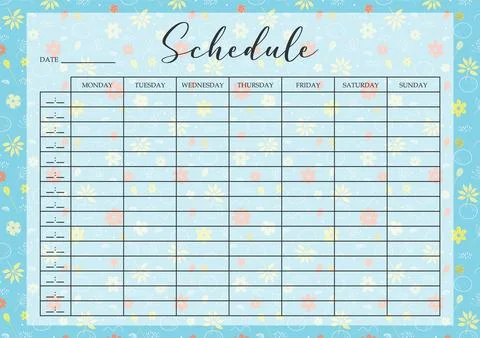 Schedule template for study with floral elements. Business organizer paper sh 스톡 일러스트