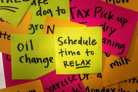 Schedule Time to Relax Reminder Note Places Above Other Todo Memos Stock-Fotos
