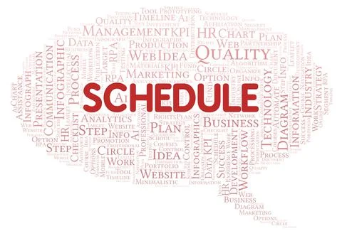 Schedule typography word cloud create with the text only. Illustrazione stock