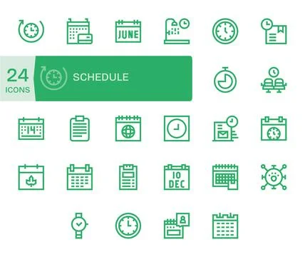 Schedule Vector Icon Library with 24 Bold Line 256x256 Grid Fitted Designs Stock Illustration