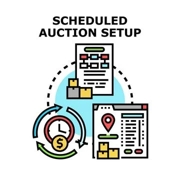 Scheduled auction setup process for online bidding Stock Illustration