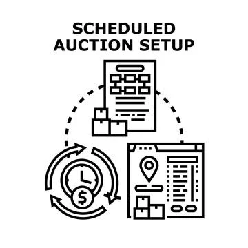 Scheduled auction setup process for online bidding Stock Illustration
