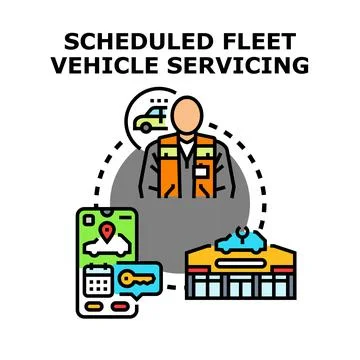 Scheduled fleet vehicle servicing vector concept illustration Stock Illustration