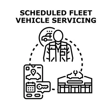Scheduled fleet vehicle servicing vector concept illustration Stock Illustration