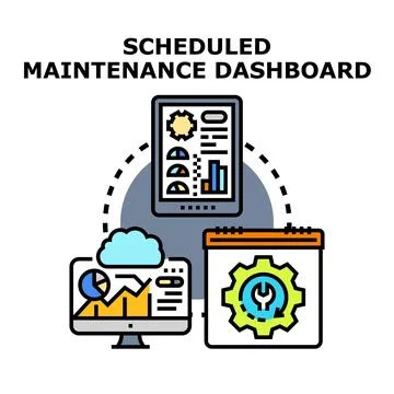 Scheduled maintenance dashboard controlling system management process Stock Illustration