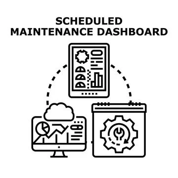 Scheduled maintenance dashboard controlling system management process Stock Illustration