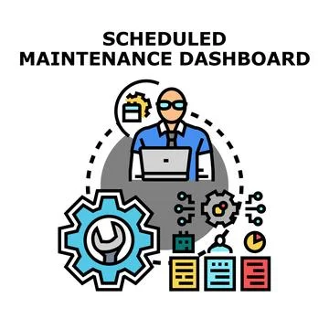 Scheduled maintenance dashboard controlling system management process Stock Illustration