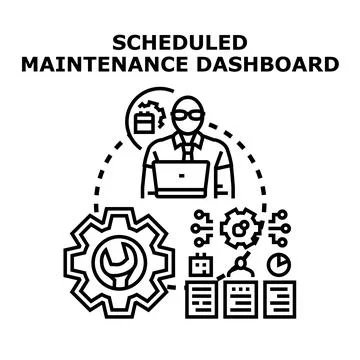 Scheduled maintenance dashboard controlling system management process Stock Illustration