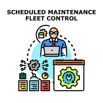 Scheduled maintenance fleet control managing operations concept Stock Illustration
