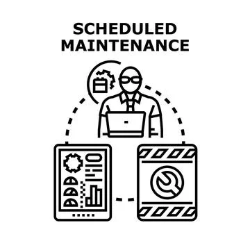 Scheduled maintenance process with technical support service Stockillustratie