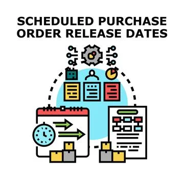 Scheduled purchase order release dates management planning Stock Illustration