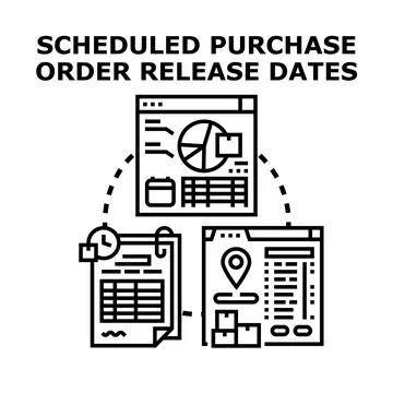 Scheduled purchase order release dates software planning Stock Illustration