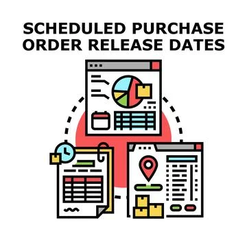 Scheduled purchase order release dates software planning Stock Illustration