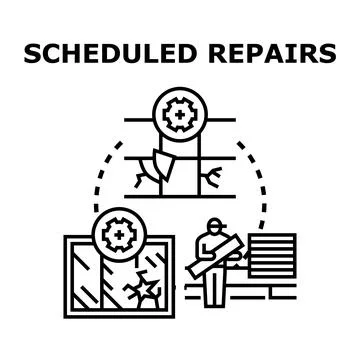 Scheduled repairs icon concept, fixing damaged building structure Stock Illustration