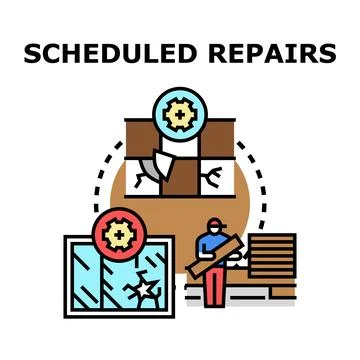 Scheduled repairs icon concept, fixing damaged building structure Stock Illustration