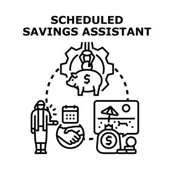 Scheduled savings assistant managing personal finance goals Stock Illustration