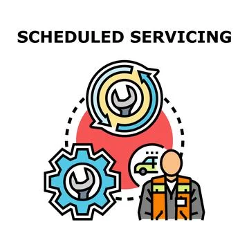 Scheduled servicing concept showing mechanic and vehicle maintenance Stock Illustration