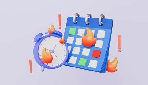 Scheduling and time management, View of desk calendar and alarm clock Illustration