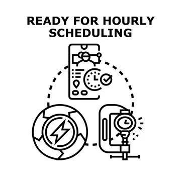 Scheduling hourly tasks and managing workflow application Illustrazione stock