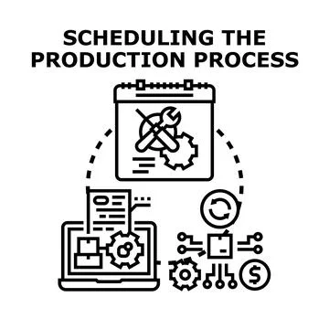 Scheduling production process with digital management and optimization Illustrazione stock
